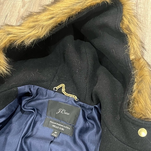J Crew Size 8P Black Italian Stadium Cloth Nello Gori Fur Wool Cocoon Jacket - Picture 10 of 10